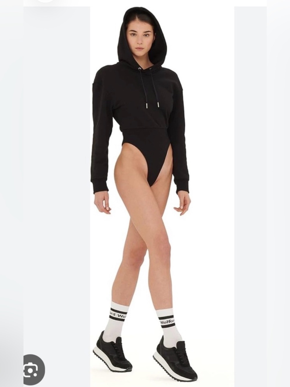 WOLFORD HYBRID BODYSUIT LARGE Black Hooded NWT
